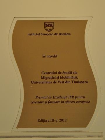 Premiul de Excelenta IER 2012 pentru cercetare si formare in afaceri europene